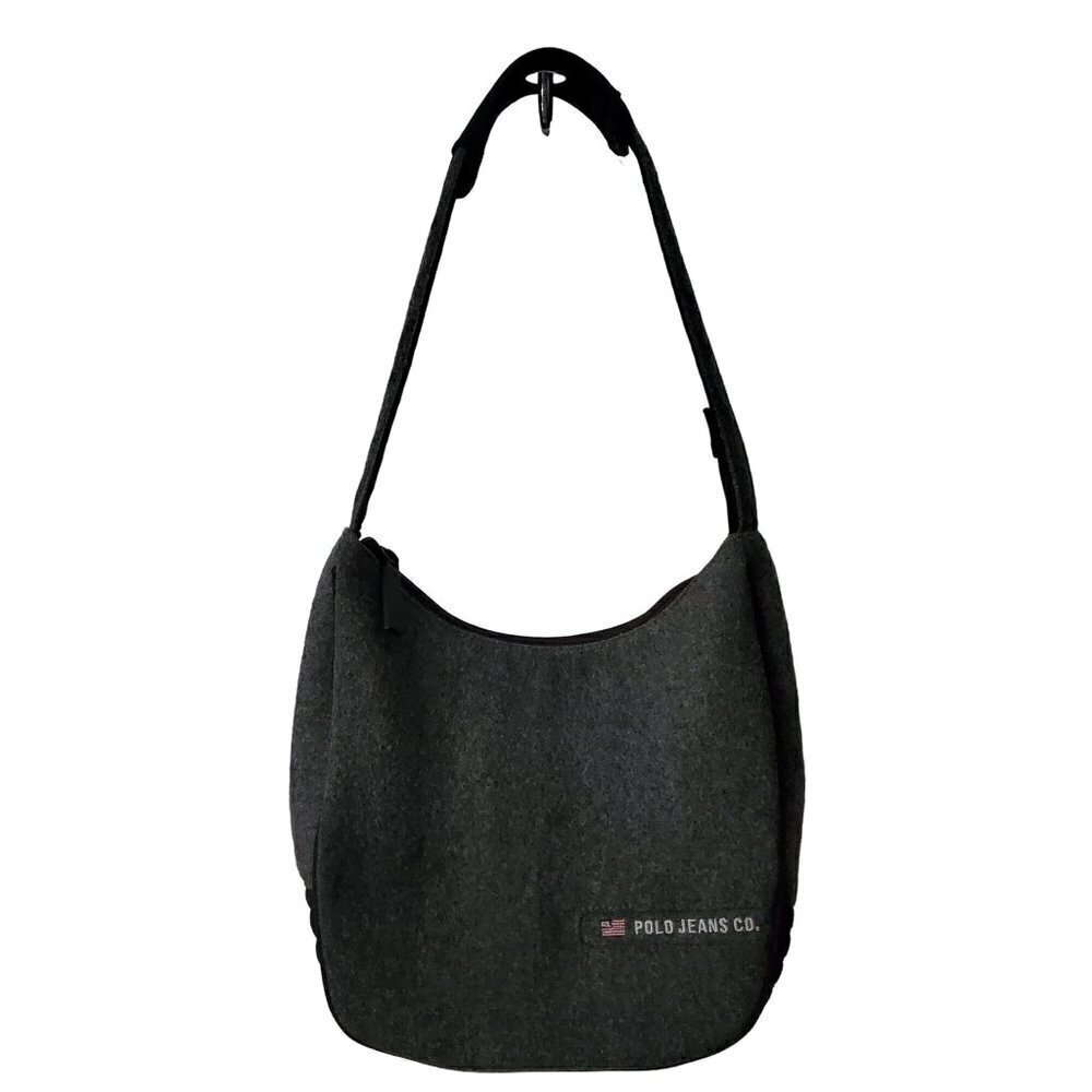RALPH Lauren Polo Jeans Co Gray Wool Shoulder Bag Handbag Purse Tote Size Medium